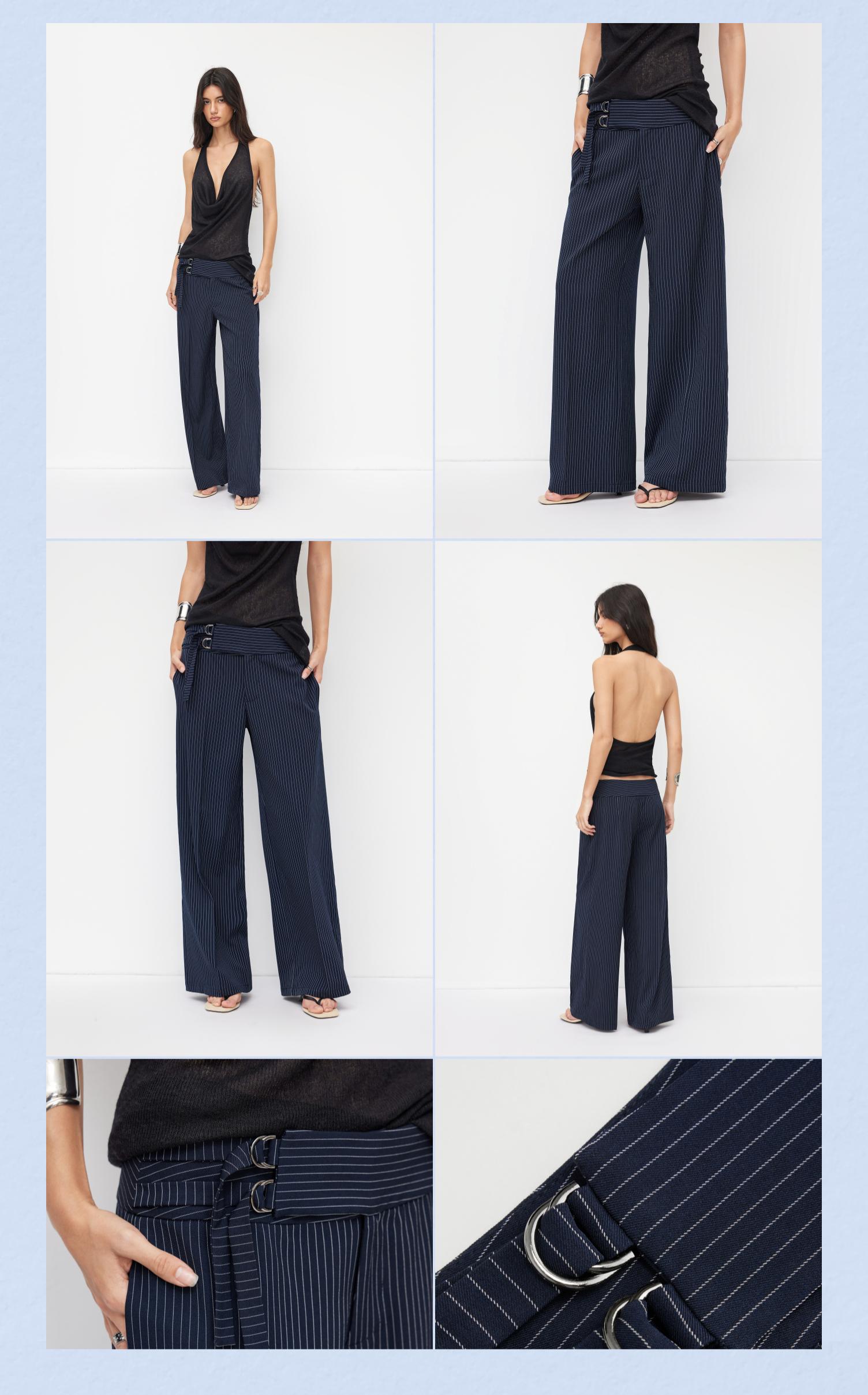 Cider Striped Low Rise Buckle Wide Leg Trousers SpringStatements