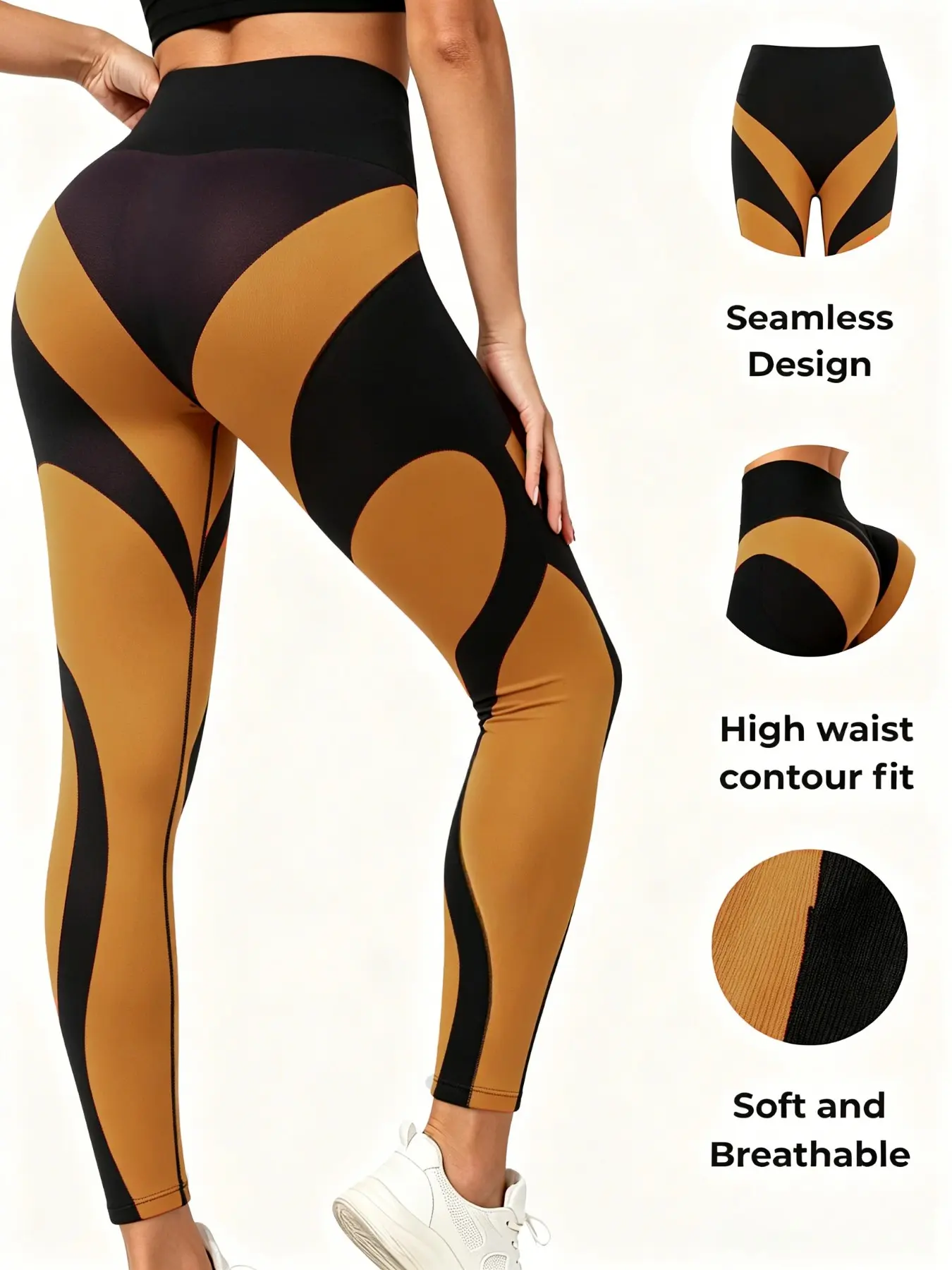 Seamless Color Block High Waist Tummy Control Women's yoga Leggings, High Stretch Moisture Wicking Breathable All Season Fitness Pants, Soft Comfortable Athletic Pants for Pilates, Yoga, Gym Running & Workout Outfits