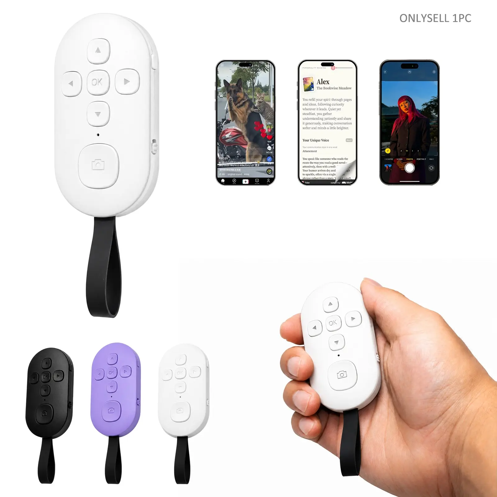 TikTok Scrolling Remote Control, Bluetooth Phone Controller for Videos, Page Turning, Volume Control, Play Pause and Remote Selfies, Compatible with iPhone and Android