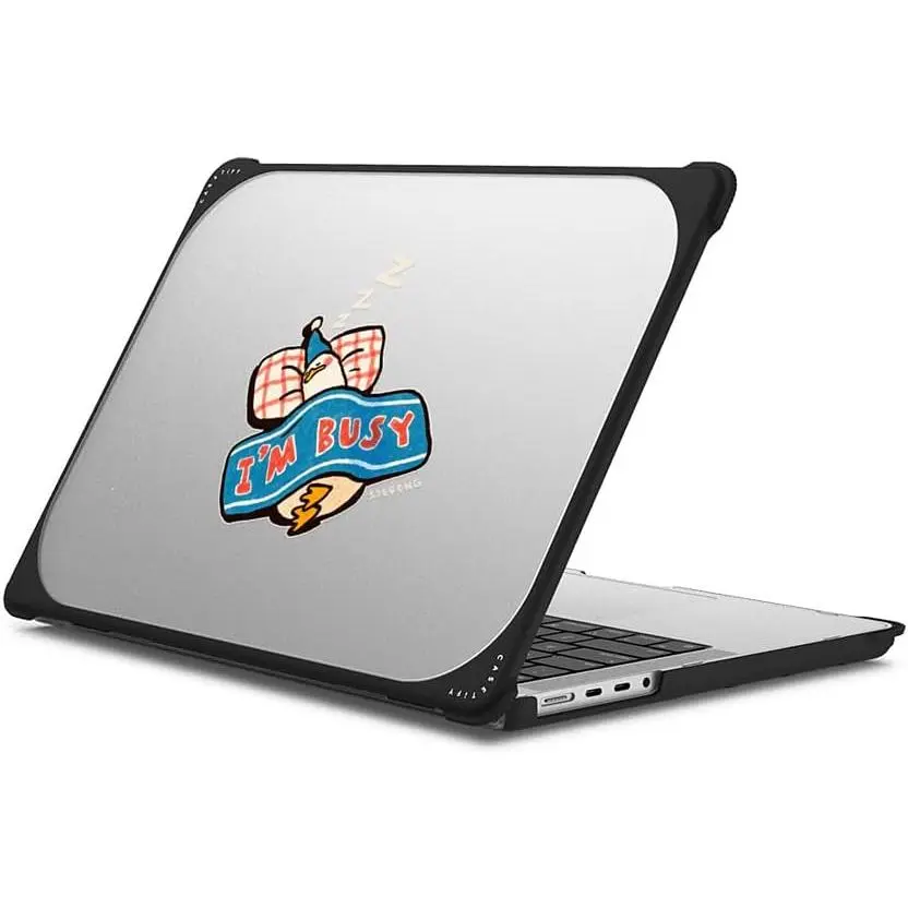 Bounce MacBook Pro 14-inch (M1-M5) Case [ Protective Corner Design/Ventilation Cutouts/Anti-Slip Grip] - I'm Busy by Ssebong - Clear Black