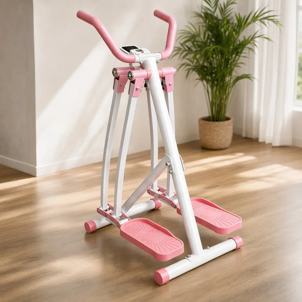 Foldable Air Walk Trainer, Compact Elliptical Glider for Low-Impact Full Body Cardio, Steel Home Gym Equipment with LCD Display, Pink/Black Options