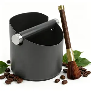 Espresso Knock Box with Cleaning Brush, Stainless Steel Coffee Grounds Knock Box, Removable Knock Bar, Non-Slip Base, Barista Tools, Espresso Machine Accessories