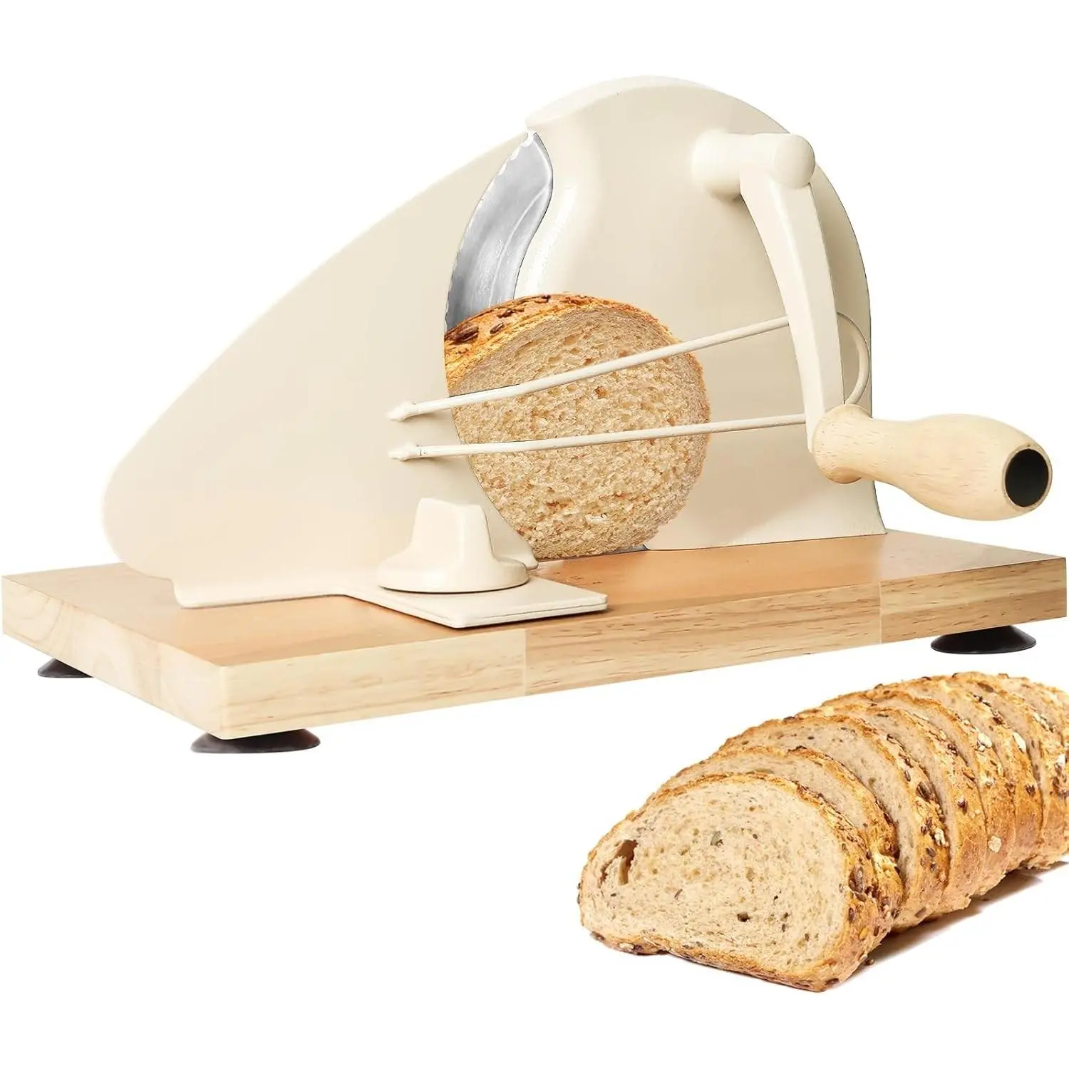 Manual Bread Slicer for Homemade Bread Adjustable Thickness Even Slicing Sourdough Slicer with Scale Lines Strong Suction Cup Fixation Cream Guide