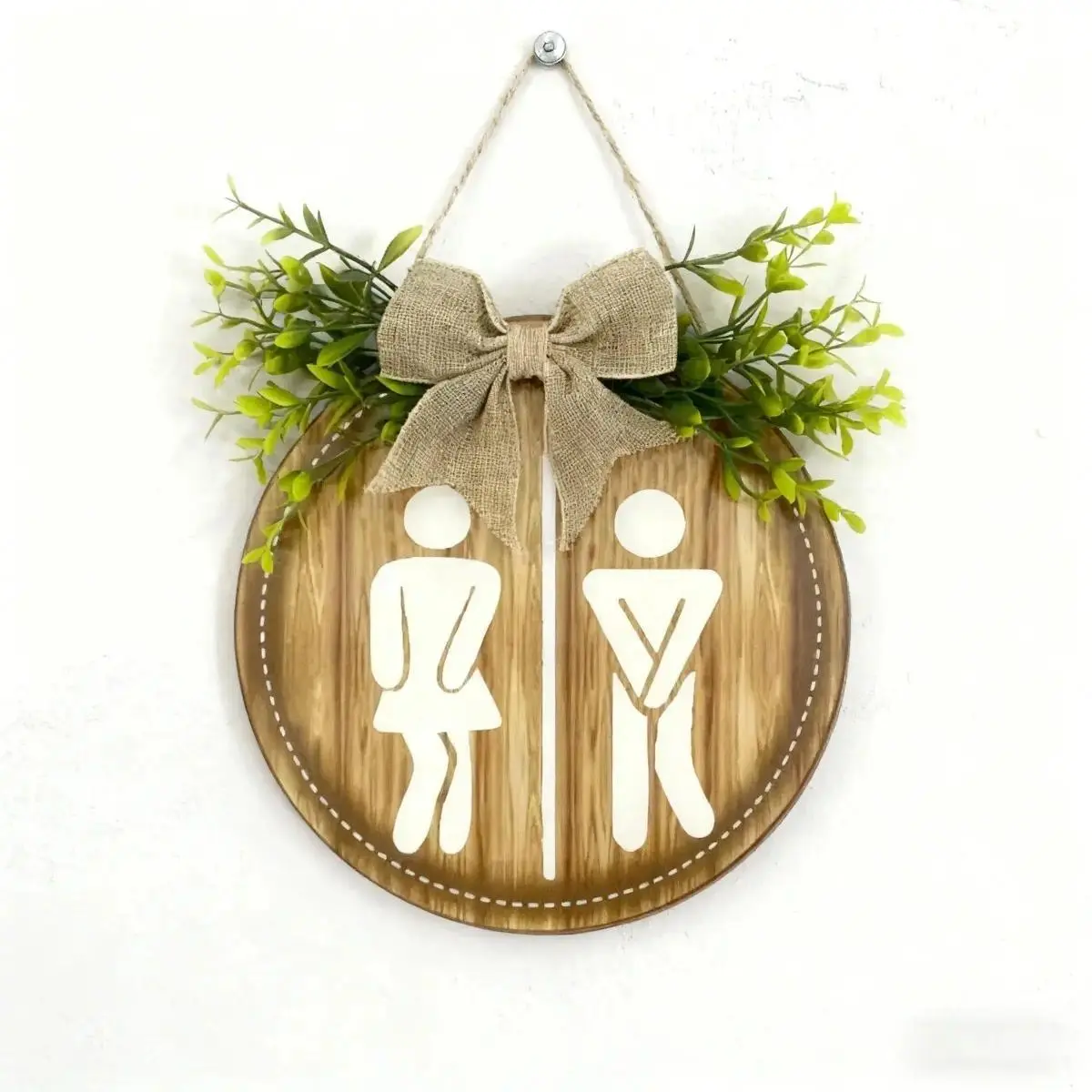 Rustic Leaf Decoration, Round Shape PU Material Bag Accessory & Hangable Toilet Sign for Bathroom Door Ornaments, Door Decoration