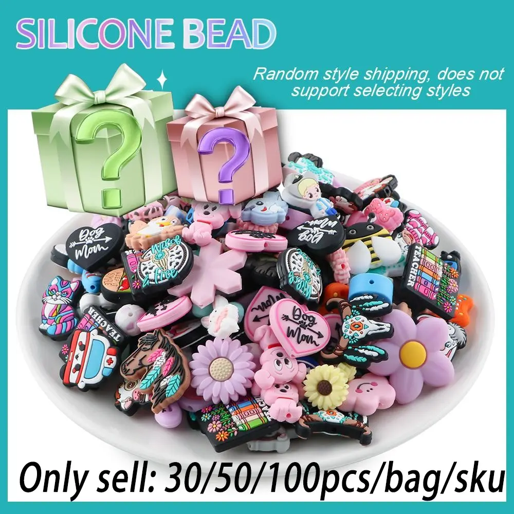 30pcs/50pcs/100pcs Silicone Focal Beads，Random Mixed Style ，for DIY Bracelets Necklaces Phone Charms & Beadable Pens, Safe Non Toxic Craft Supplies
