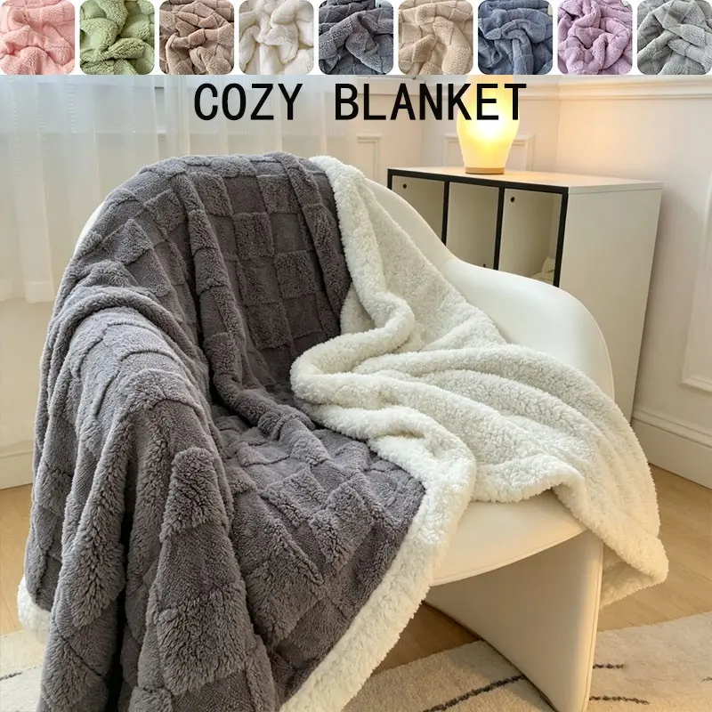 Checkered Lamb Fleece Blanket, Warm and Comfortable, Multi-Use for Home, Office, Camping, Perfect Gift