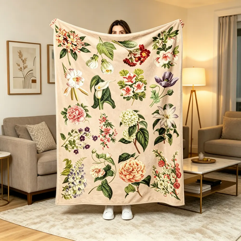 Vintage Wildflower Pattern Blanket: A printed velvet-textured blanket, a portable decorative sofa throw blanket, perfect for super soft sofa/bedroom decor, and a great gift for children, family, and friends.