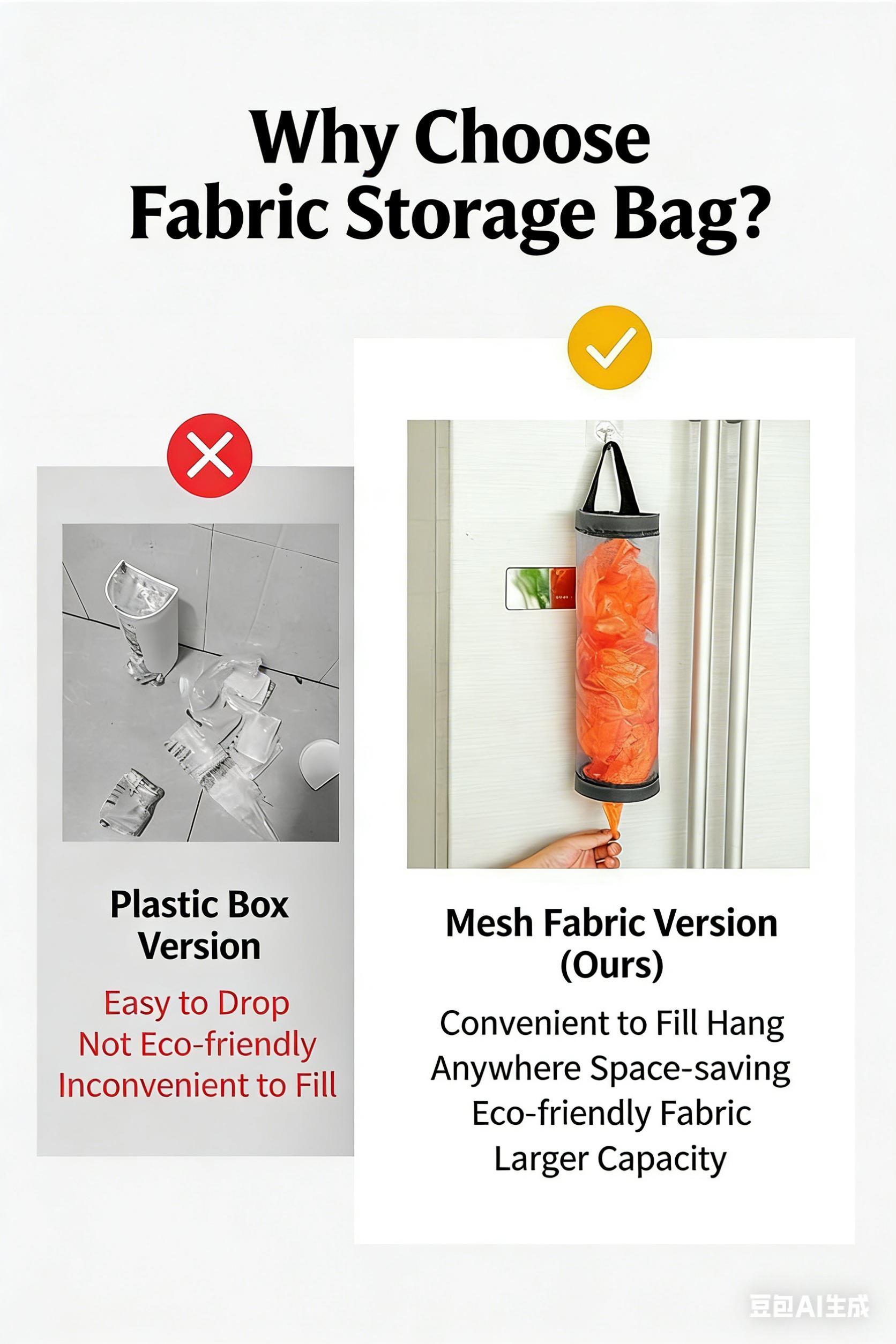 Free 2 Self-Adhesive Hooks,2 Counts Plastic Bag Storage Bag,Hanging Foldable Mesh Bag,Garbage Bag Organizer,Kitchen Storage Bag,Kitchen Organizer,Household Items. reusable plastic pouch case w vegetable fruit meat self-adhesive hook