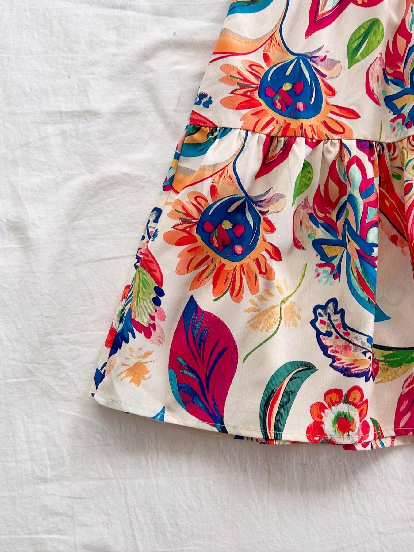 Women's V-Neck Backless Mini Dress, Animal and Floral Print Woven Summer Holiday Style, Perfect for Beach and Spring Fashion, Casual Wear