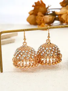 Vintage Indian Style Rhinestone Bell Fringe Earrings, Birdcage Bead Pendant, Bohemian Long Earrings, Elegant Ethnic Jewelry