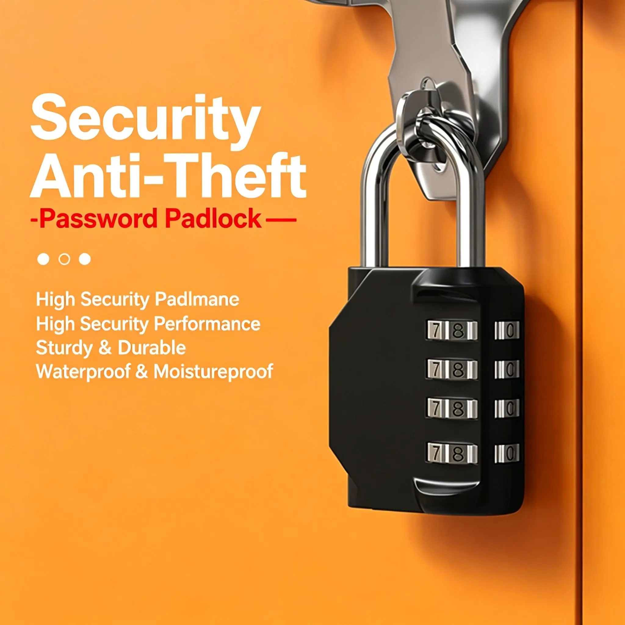 4 Digit Combination Padlock Zinc Alloy Body, Resettable Code Lock for Luggage, Cabinet, Storage Box, Outdoor Use