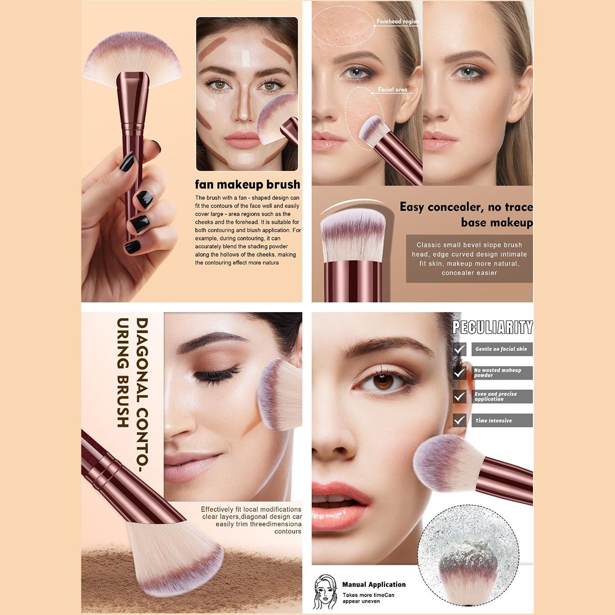 Makeup Tool Set, Makeup Brush Kit, 1 Set Makeup Brushes & Sponge & Finger Powder Puff & Wash Bag & Brush Bowl & Wristbands & Headbands, Professional Makeup Tools for Women