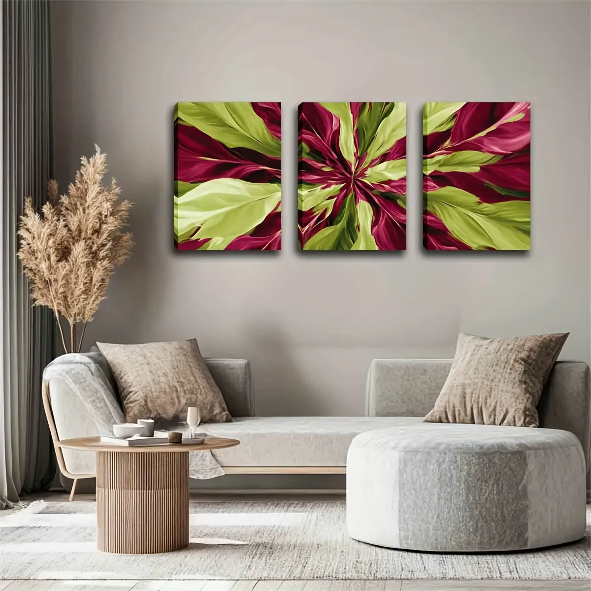 3-Piece 2D Flat Print Wrapped Canvas Set, Abstract Leaf Vibrant Color Artwork, Framable Home Decor Wall Art for Commercial Venues (2 Sizes Available)
