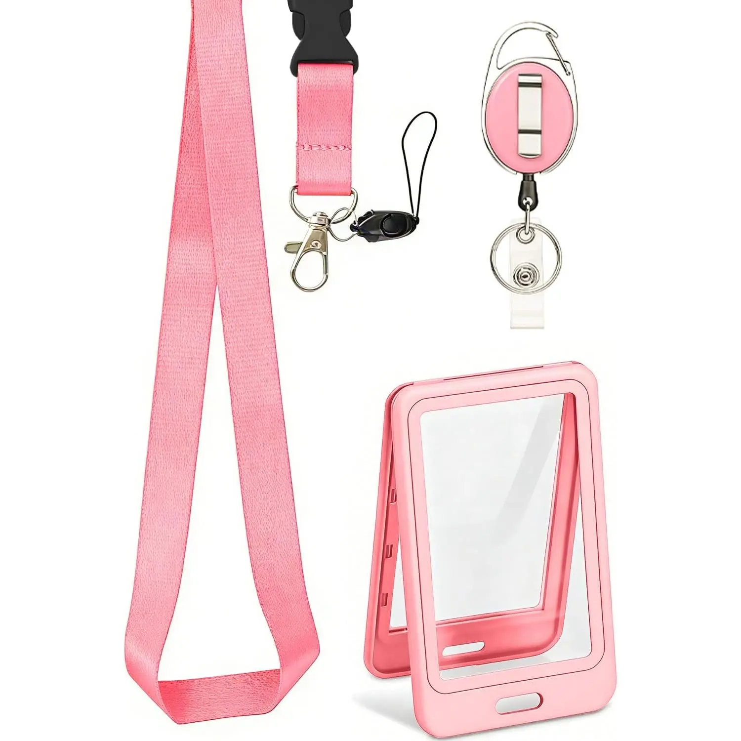 ID Badge Holder with Lanyard, Retractable Reel Clip, Double-Sided Clear Vertical  Key Card Nametag Protector, Lanyard with Release Buckle for Nurse  School Office Worker