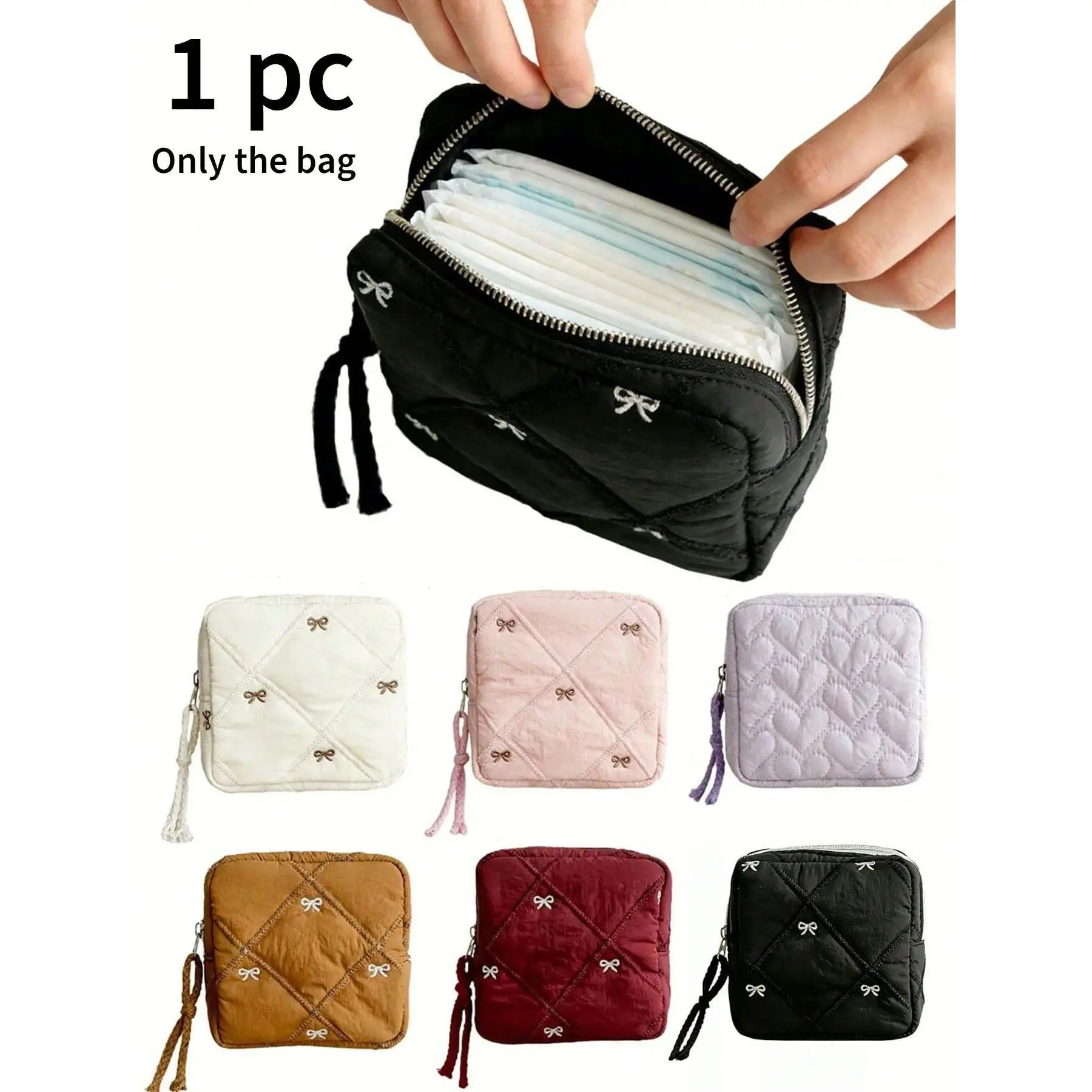 Cute Period Care Organizer Bag, Tampon & Pad Storage Pouch with Cartoon Bow Design, Large Capacity Feminine Hygiene Travel Case, Portable Kawaii Sanitary Organizer for Girls, Bathroom Storage, School, Work & Daily Use