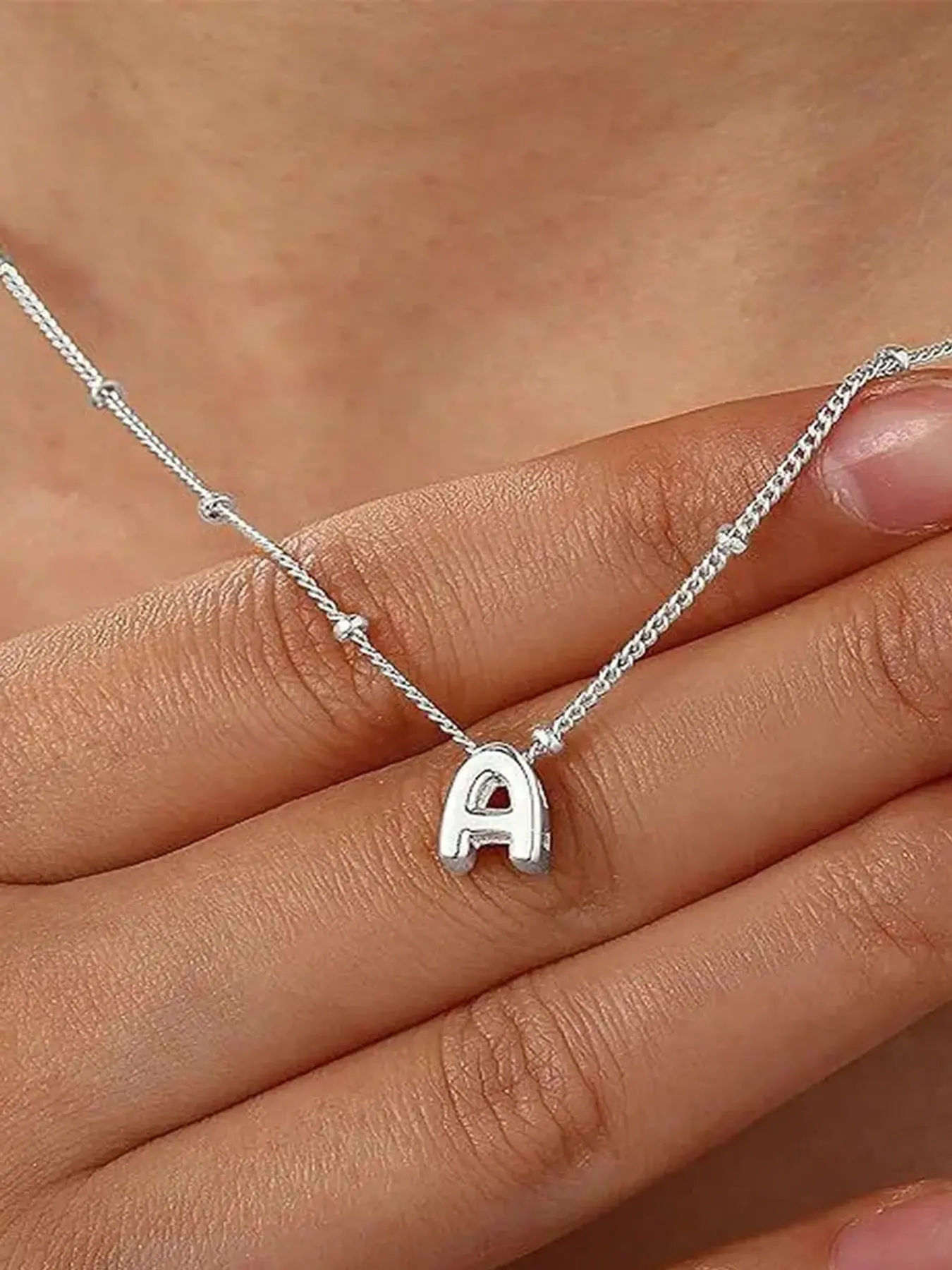 Women's Letter Necklace, Bubble Silver, Elegant Personalized Name Pendant, Non-Fading Fashion Accessory, Teen Gift, Trendy Jewelry