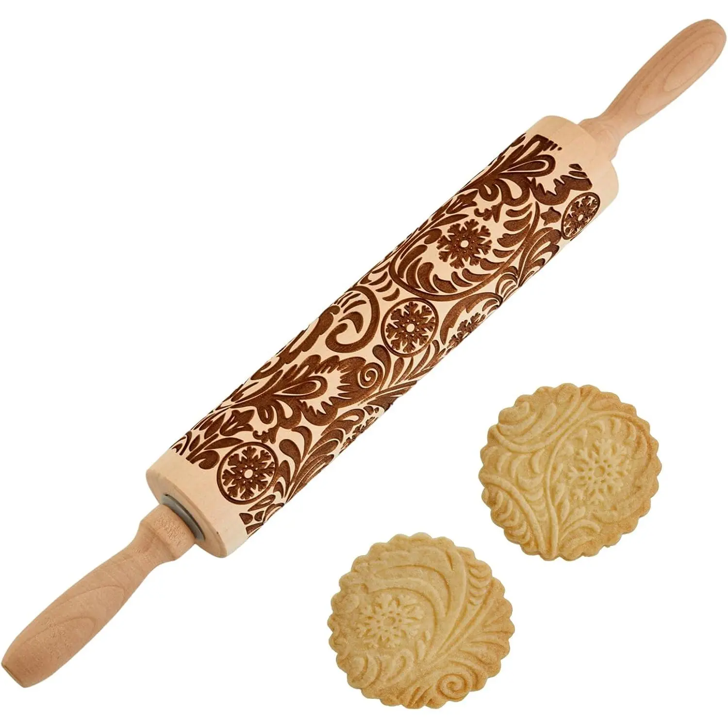 Embossed Rolling Pin for Cookies, Engraved Wooden Rolling Pin for Baking, Deep  Cookie Roller for Christmas, Holiday, DIY Kitchen Decor and  - Snowflake