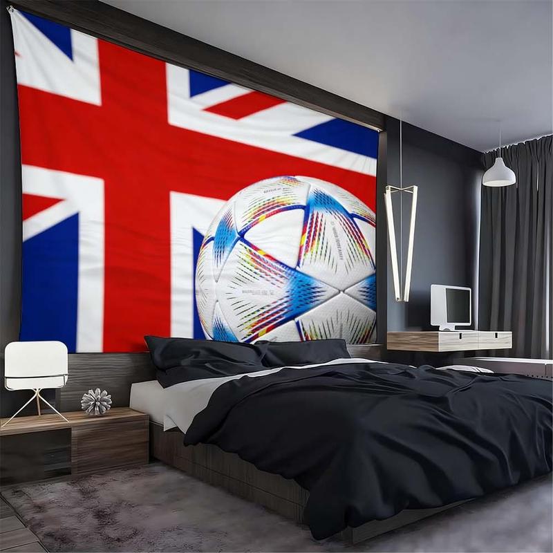 1 pc microfiber FIFA World Cup Inspired Tapestry Wall Hanging UK Flag Soccer Ball Print Colorful Decor for Living Room Bedroom Dining Room Outdoor Holiday Atmosphere Enhancer Tapestry Background Cloth Hanging Cloth Wall Cloth Decorative Cloth