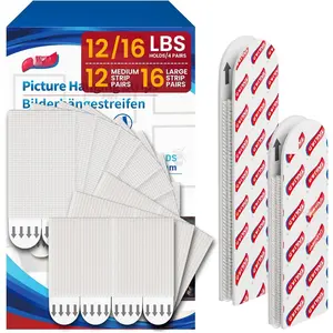Picture  Strips Heavy Duty, 16 Pairs Large & 12 Medium (28 Pairs, 56 Strips) Frame Hangers Kits for Walls, Without ,  Free Adhesive Decor, Art, Mirror