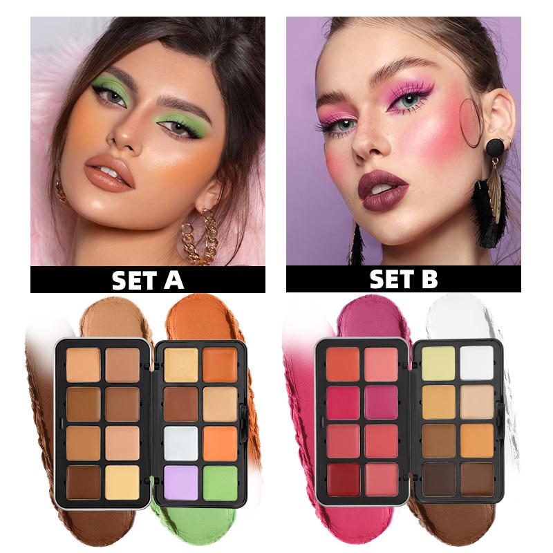 16-color powder blusher contouring concealer palette, matte highlighter multi-purpose rouge cream, long-lasting waterproof concealer palette, versatile use, Cosmetics Products