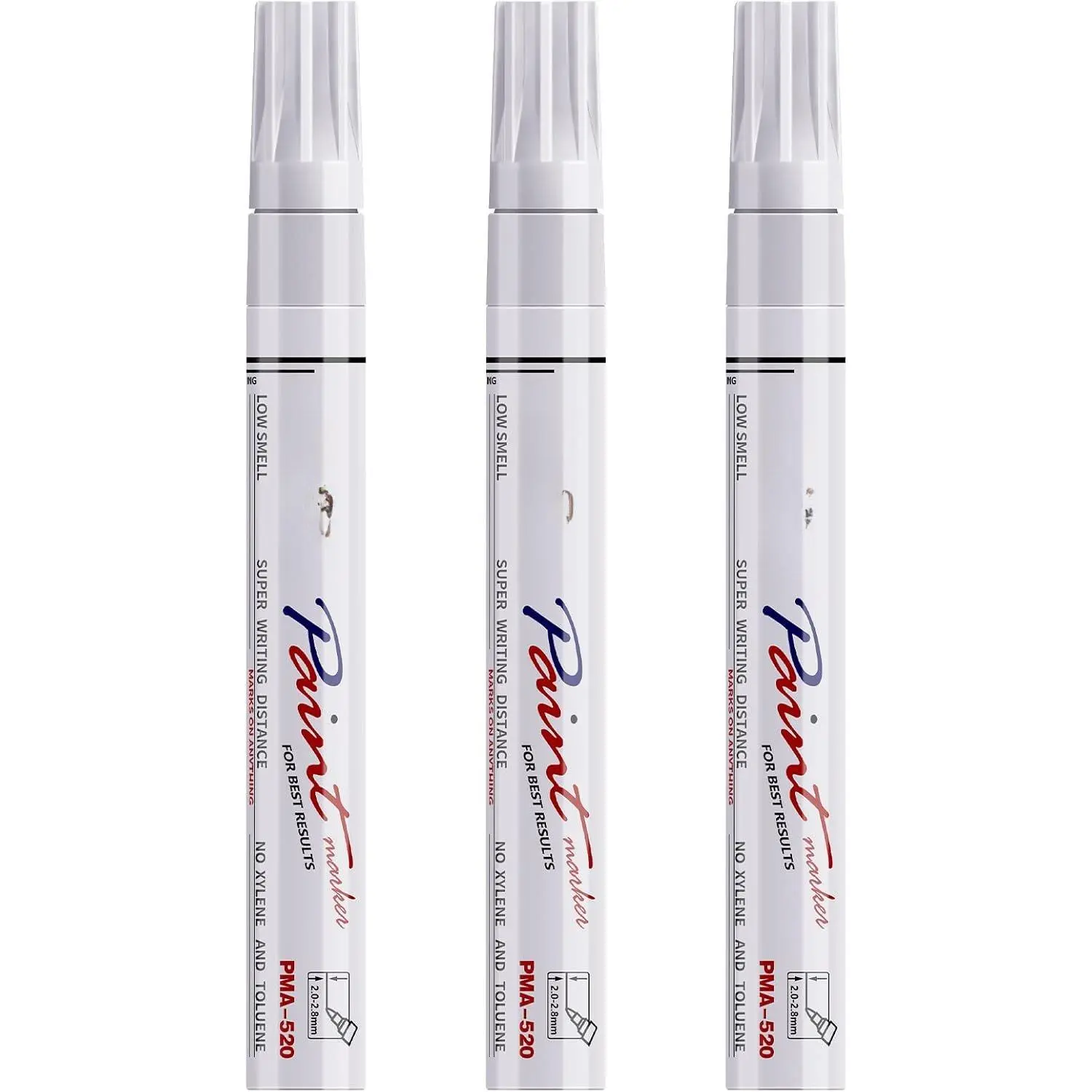 White Pens Set - 3 Oil-Based Permanent Markers for Office Stationery, Art Supplies