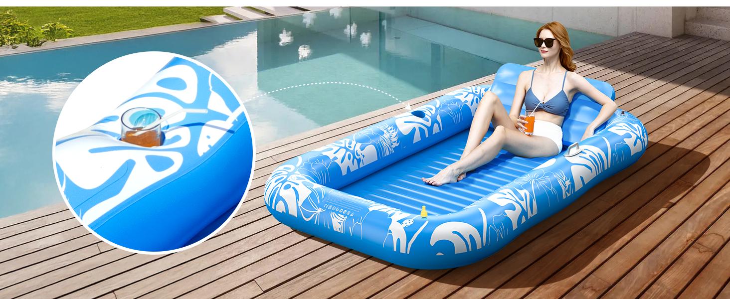 Inflatable Tanning Pool Lounger Float with Sprinkler, 77" x 48" Pool Floats Adult with Pillow, 6 in 1 Suntan Tub Raft Floatie with Drink Holder Sunbathing Water Lounge Inflatable Tanning Pool Lounger Float with Sprinkler, 77" x 48" Pool Floats Adult with Pillow, 6 in 1 Suntan Tub Raft Floatie with Drink Holder Sunbathing Water Lounge