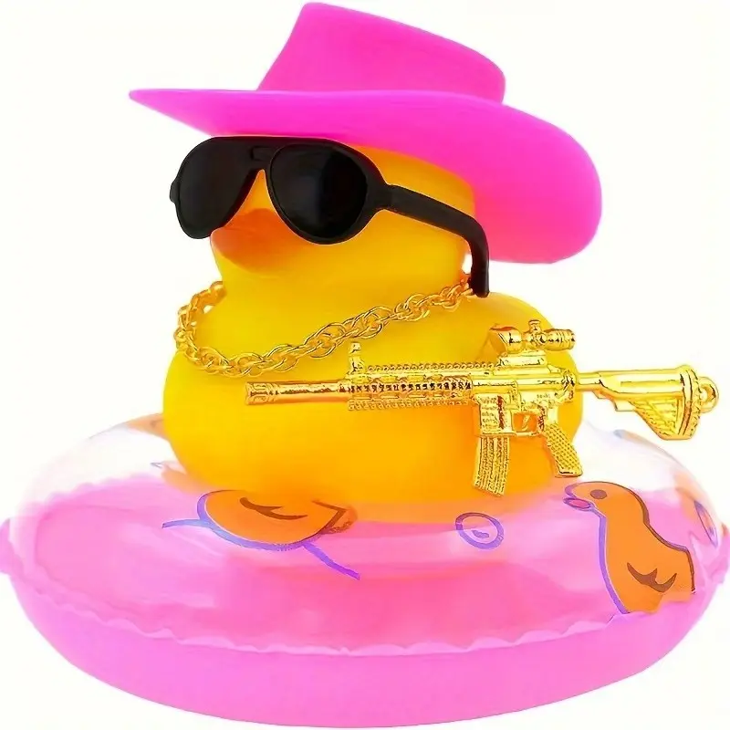 Rubber Duck Car Interior Decoration, Car Interior Accessory, Cute Cartoon Duck with Hat & Swim Ring & Necklace & Sunglasses, Car Dashboard Ornament, Car Ornaments, Car Accessories