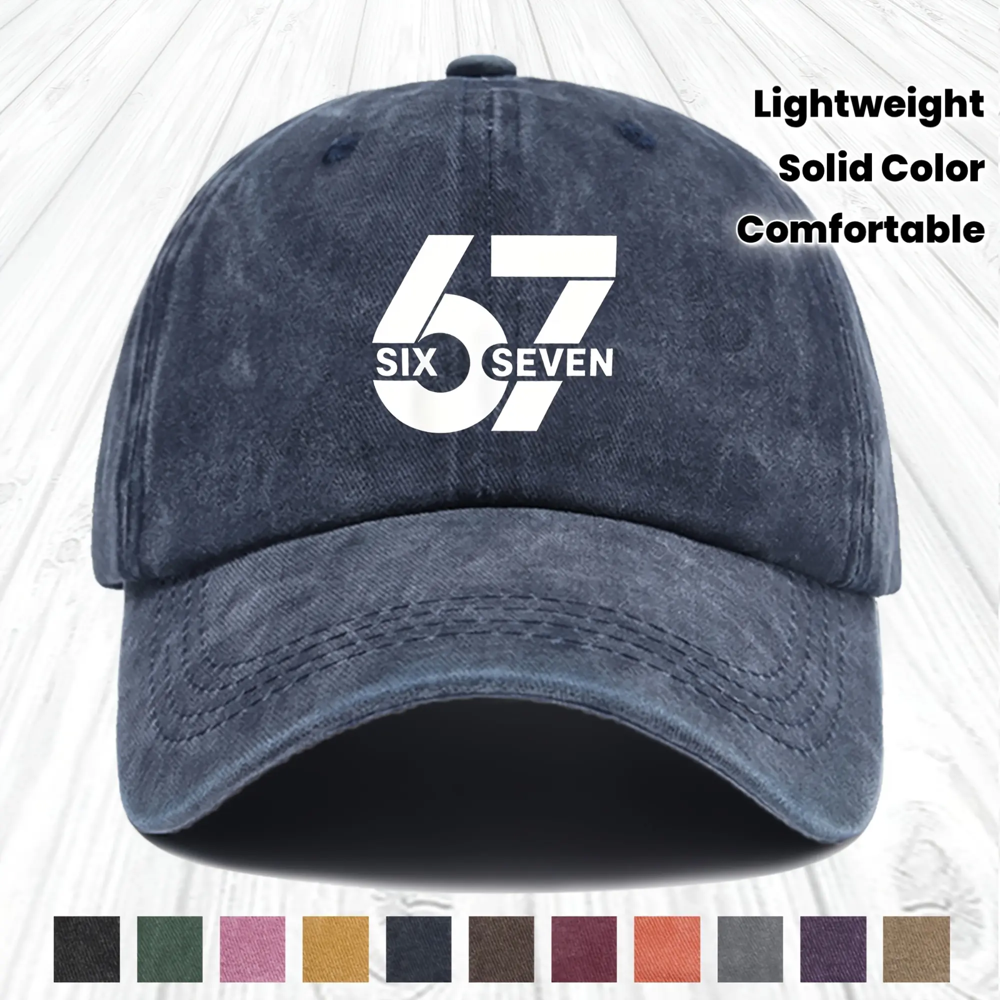 1 soft and comfortable solid color baseball cap with "67" print, lightweight and adjustable, perfect for home leisure, outdoor activities, streetwear, hip-hop and truck driver sun hat, lightweight headwear, suitable for family and friends, adjustable buck