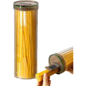 Clear Plastic Pasta Storage Container with Lid, Airtight Spaghetti Food Storage Box Noodle Canister for Flour, Sugar, Cereal, Black