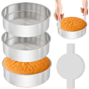 18ACTIVEKIT8 Inch Cake Pan - 3PCS Stainless Steel Round Layer Cake Baking Pans with 100 PCS Parchment Paper, Round Bakeware for Party Birthday Wedding, Mirror Finish & Dishwasher Safe