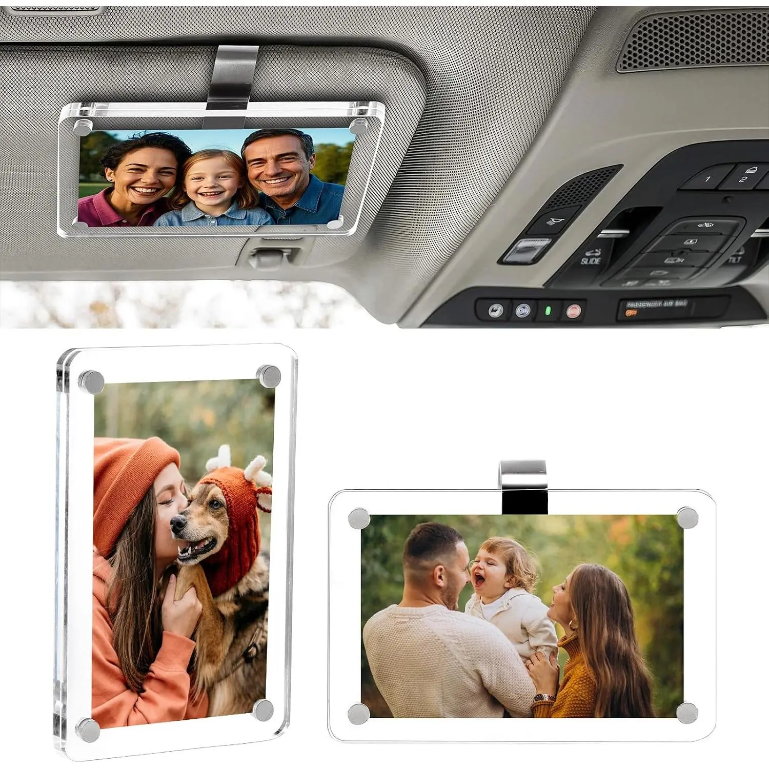 2 count  Picture Frame  with Sun Visor Clip Photo Holder Safe Personalized Display for  Pictures   4.73"x3.15"