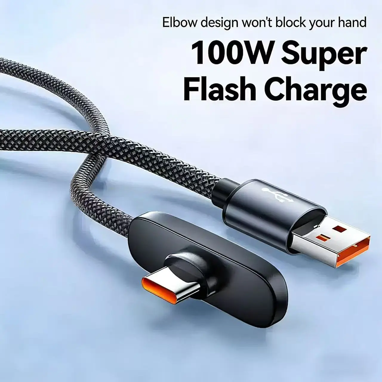 NEW USB-C 100W right-angle braided fast charging data cable, Qysgute 90° design, cable length 1M/1.5M, 6A mobile gaming charging cable, suitable for Android, Type-C phones, durable connection, Braided Charging Cables