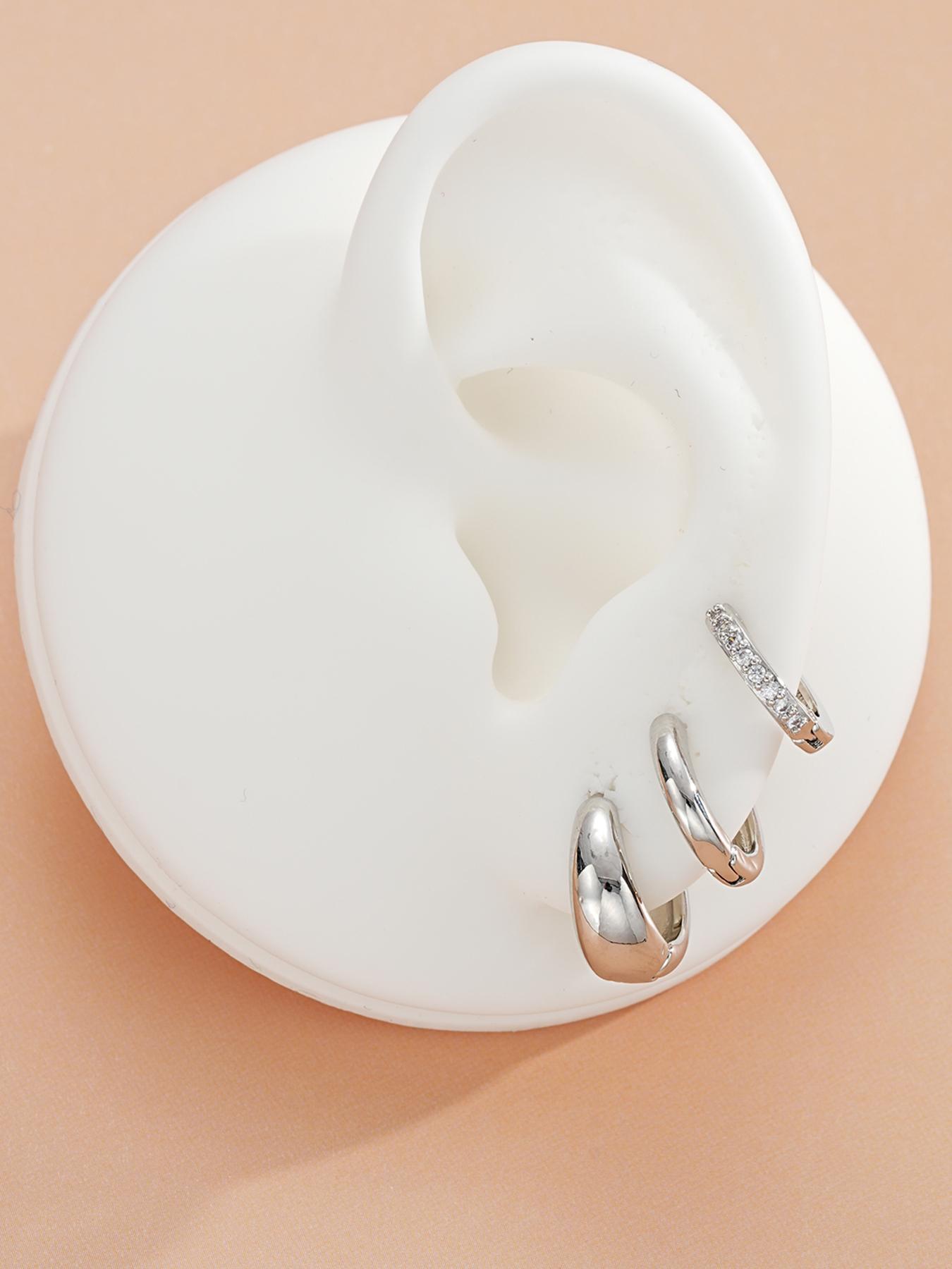 Women's Elegant Rhinestone Decorated Hoop Earrings, 3 Pairs Summer 2024 Trendy Geometric Design Hoop Earrings, Chic Gorgeous Jewelry As Gift for Girlfriend, Accessories for Women