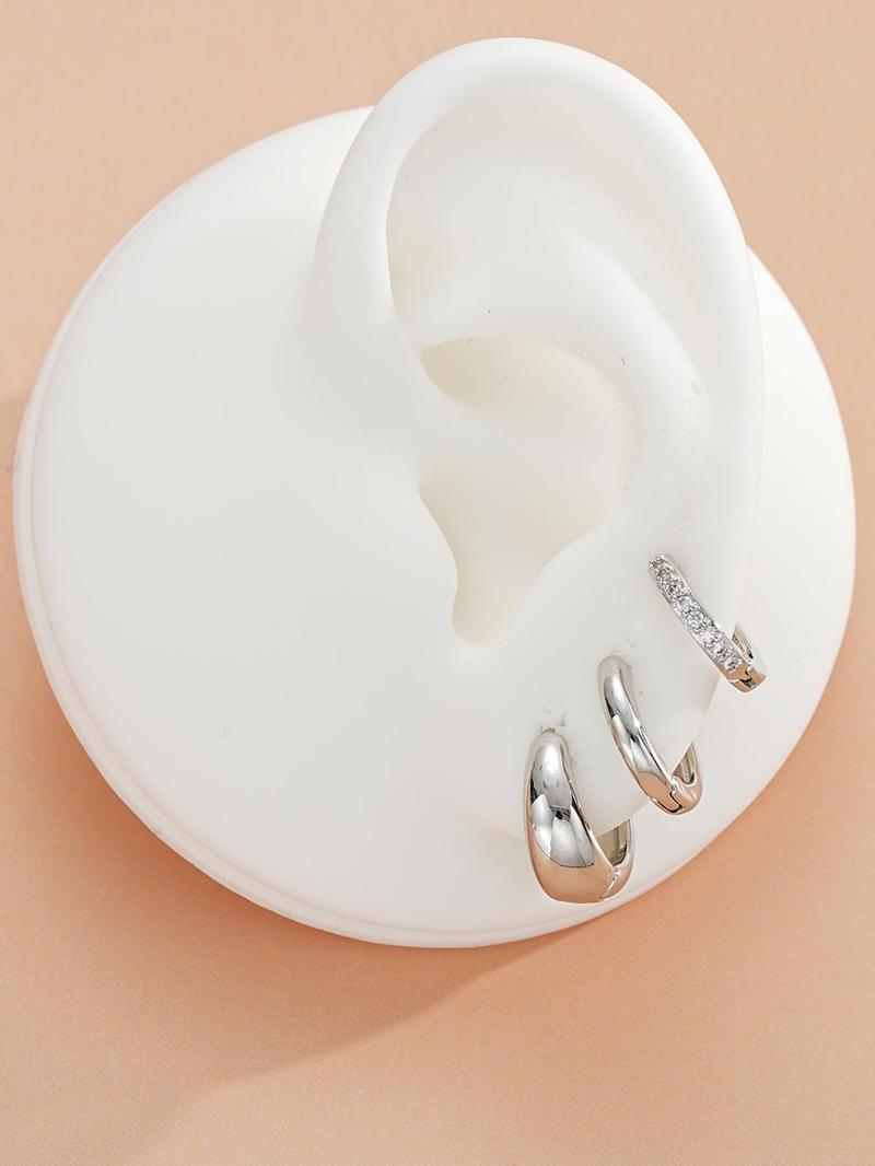 Women's Elegant Rhinestone Decorated Hoop Earrings, 3 Pairs Summer 2024 Trendy Geometric Design Hoop Earrings, Chic Gorgeous Jewelry As Gift for Girlfriend, Accessories for Women