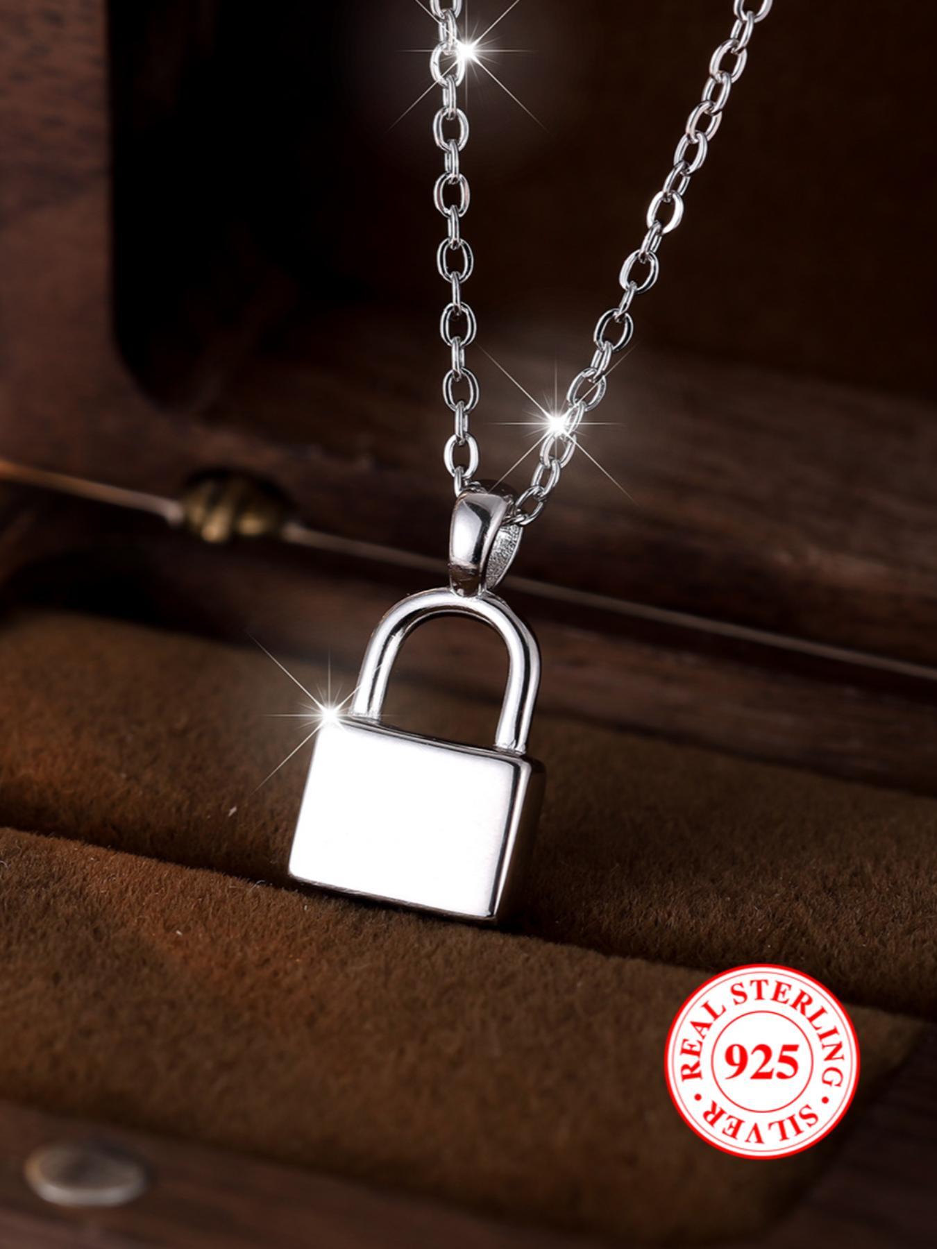 S925 Sterling Silver Minimalist Lock Design Pendant Necklace, Street Trendy Charm Necklace, Fashion All-match Jewelry for Women & Men As Gift with Box, Trendy Charms Necklace