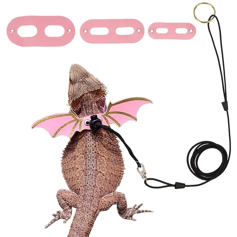 Three-dimensional set of bearded dragon traction rope system (including detachable traction rope)-lizard wing strap, suitable for bearded dragon, pet climbing traction training, travel and outdoor activities, specially designed for bearded lizards and rep