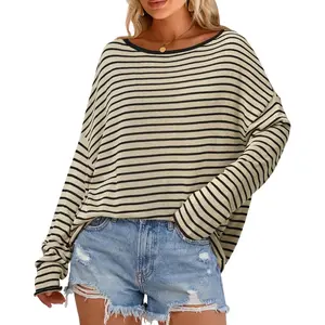 Women's Oversized Linen Blend Beach Sweater Summer Fall Vacation Casual Off Shoulder Tops 2026(Gift)