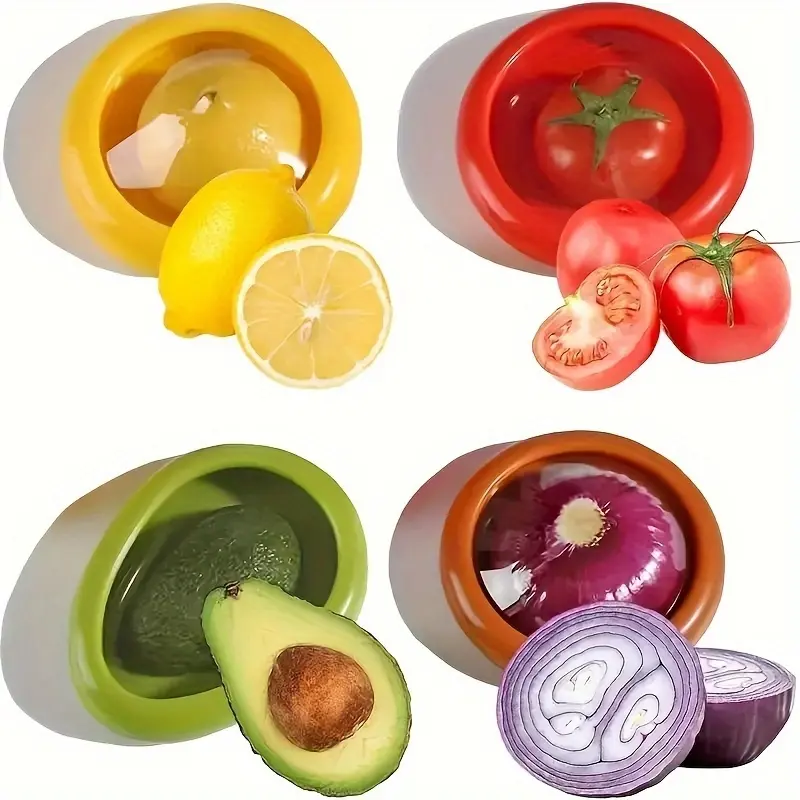 4pcs Silicone Fruit And Vegetable Storage Holder Set, Reusable Storage Containers for Fridge, Avocado Saver Tomato Storage