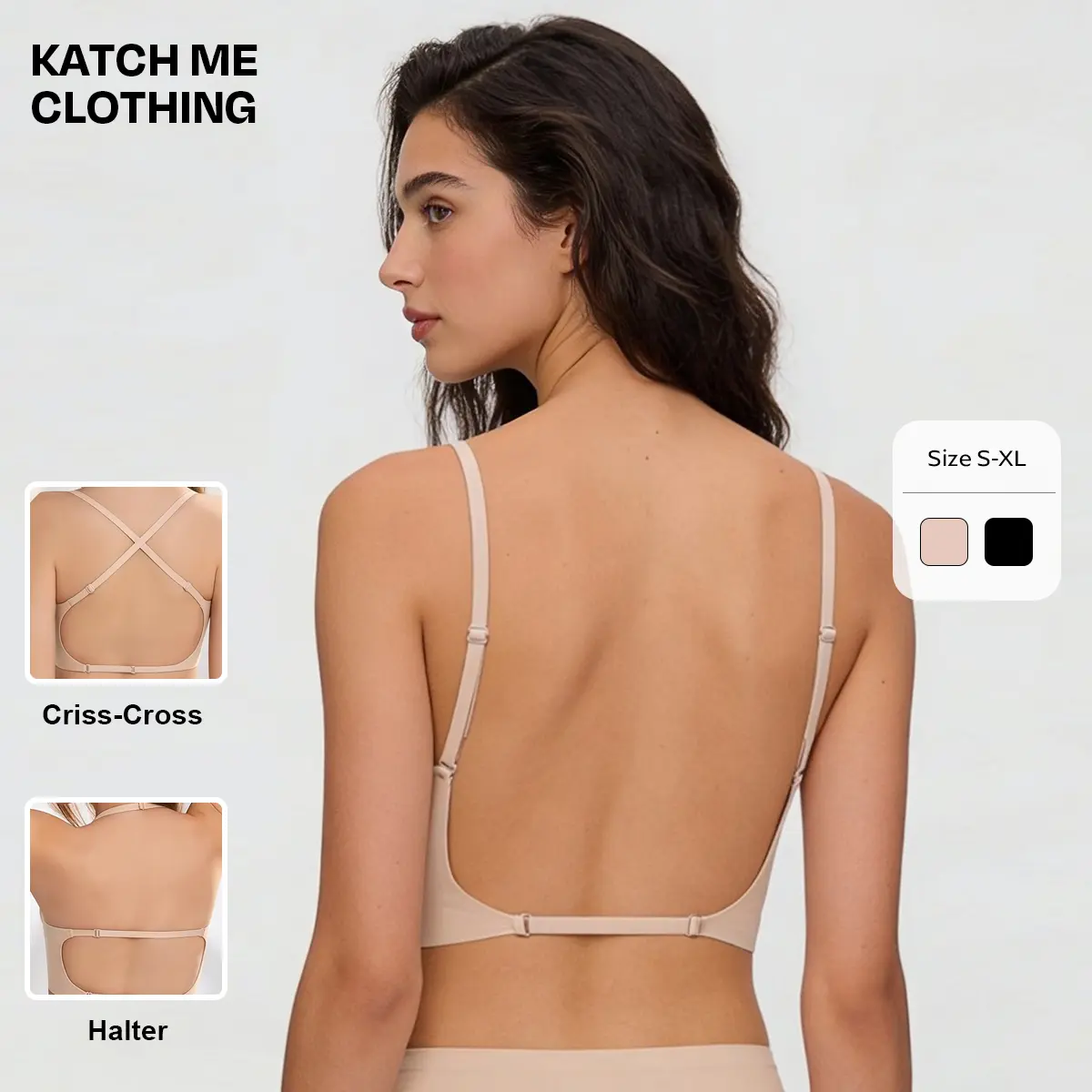 Katch Me Clothing Women's Versatile Seamless Thin Strap Wirefree Push-Up Bra, Jelly Support Backless Convertible Multi-Style Bra for Daily Wear, Moisture-Wicking No Irritation Skin-Friendly Fabric #TikTokMadeMeBuyIt #FindYourStyle #Bralette #CleanGirl