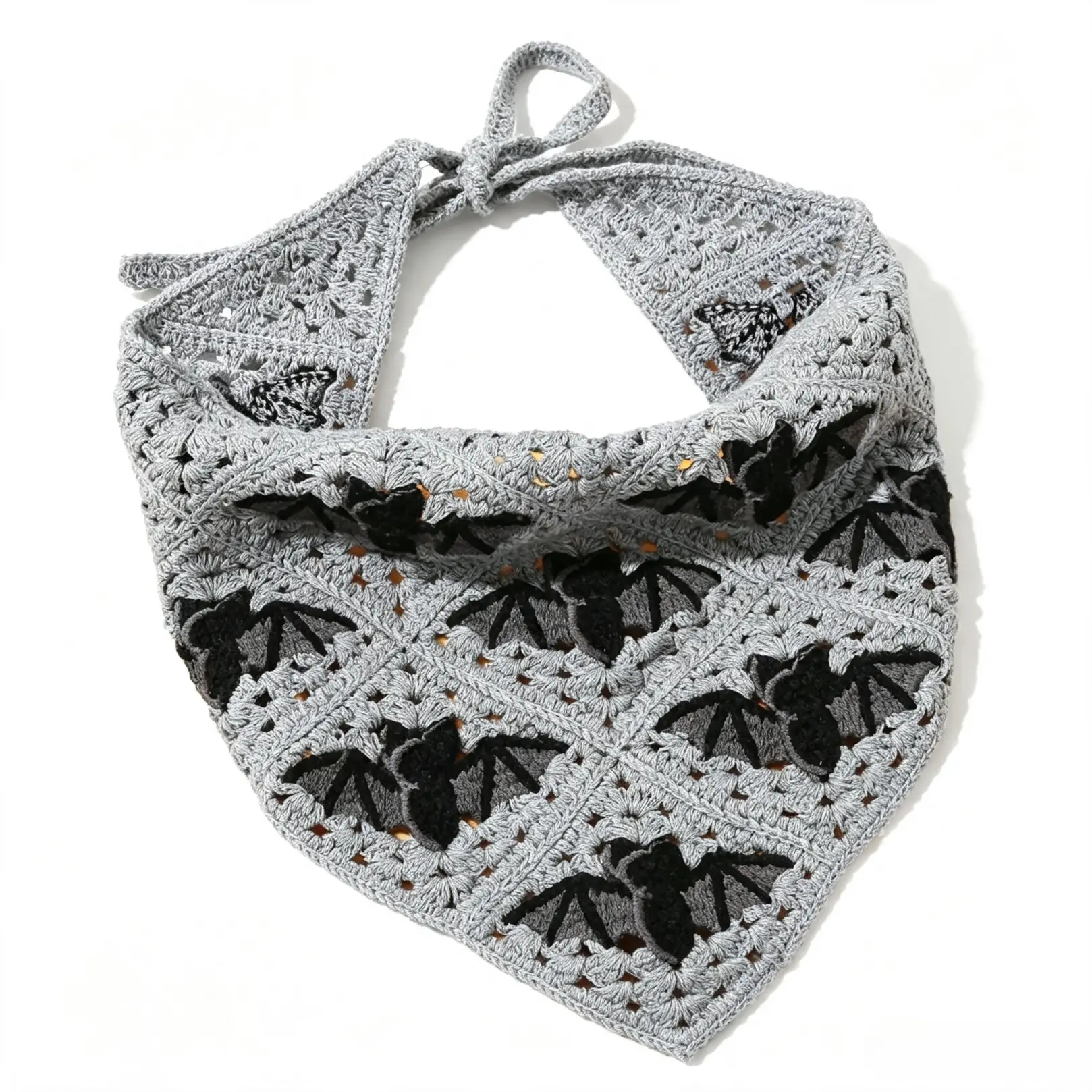 Women's Bat Motif Hollow-Out Crochet Bandana Kerchief, Adjustable Tie Gothic Hair Scarf, Party Wear Collectible Accessory for Daily Wear & Halloween Gifting