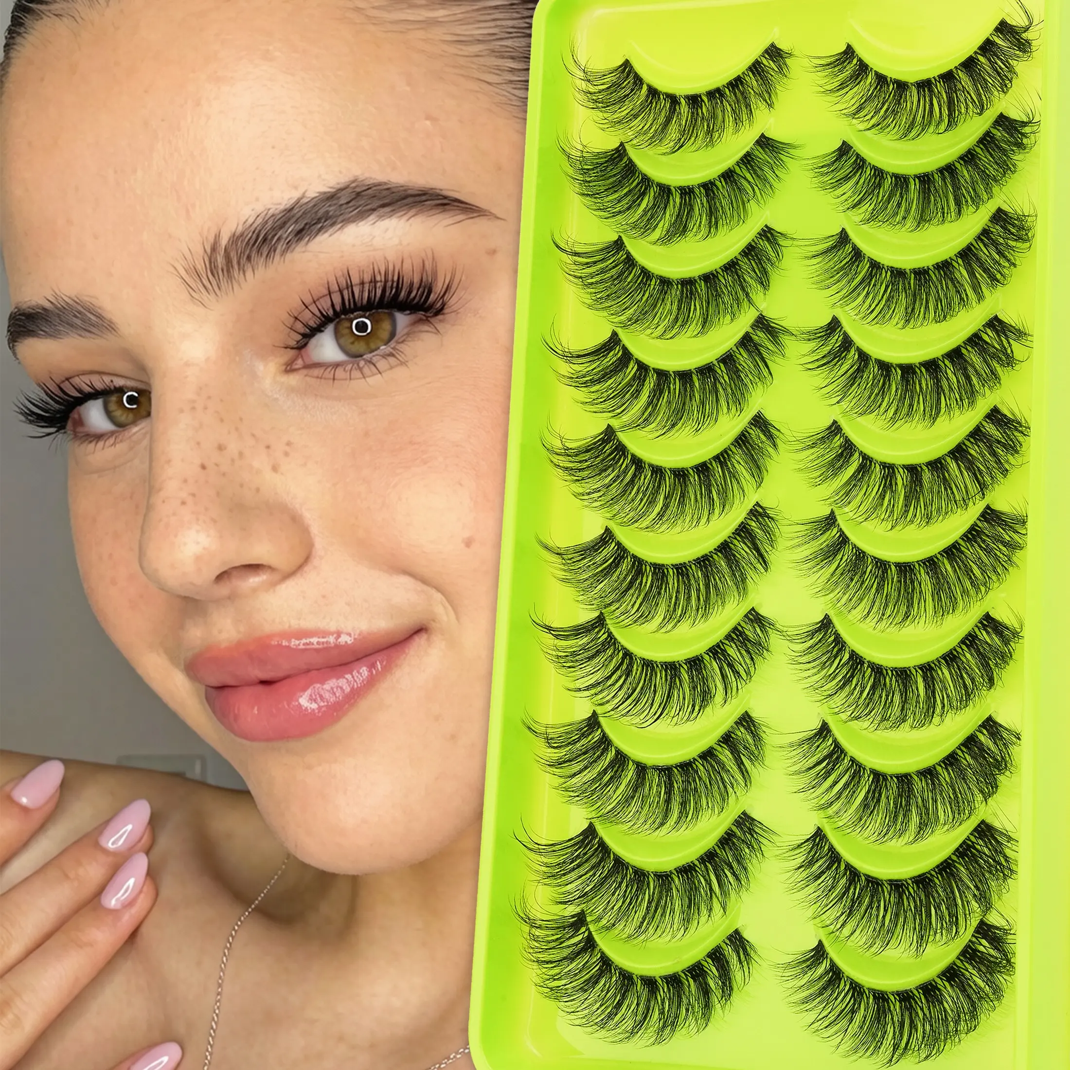 10 Pairs Natural False Eyelashes, Handmade Transparent Fiber, Lightweight Portable, Reusable, Ideal for Daily Makeup, Work, Women