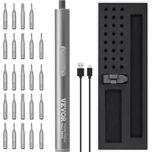 VEVOR Electric Screwdriver, 7 Torque Settings 0.5 - 5 N. m, 2500mAh Battery, Cordless Screwdriver Set with 32 PCS 1/4 in Bits, Digital Display, LED Light, Type - C Charging, for Furniture Electrical Repair