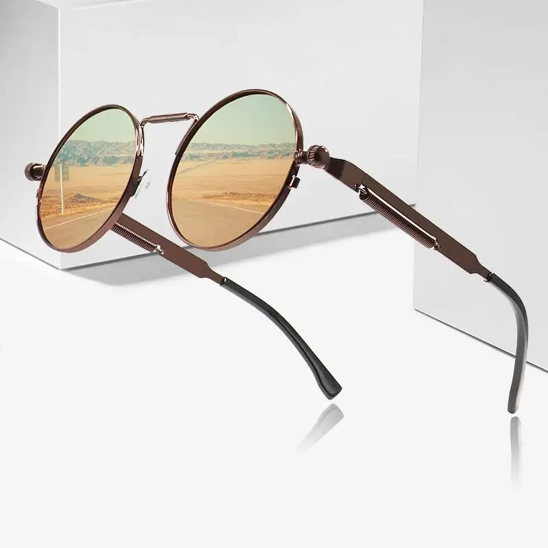 XUH Unisex Vintage Round Metal Steampunk Sunglasses - Durable Lightweight Frames, UV400 Anti-Glare Scratch-Resistant Lenses, Retro Industrial Fashion Eyewear for Street Style, Travel, Uv400 Lenses
