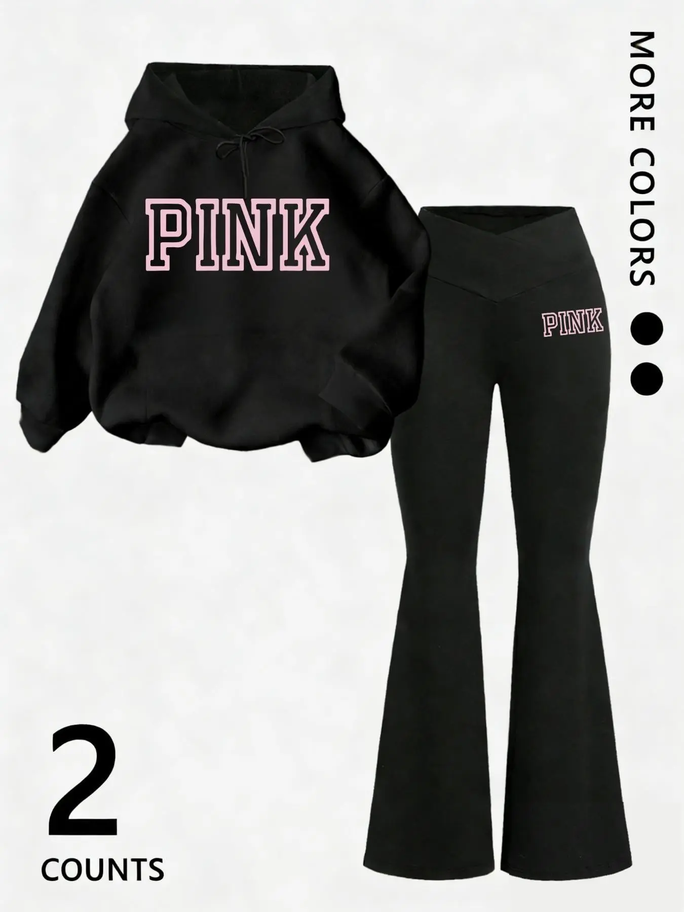 Women's 2-Piece Matching Set: Letter-Print Hoodie + Flared Pants – Y2K Casual Style, Perfect for Everyday Daily Wear, Dates, and Streetwear.