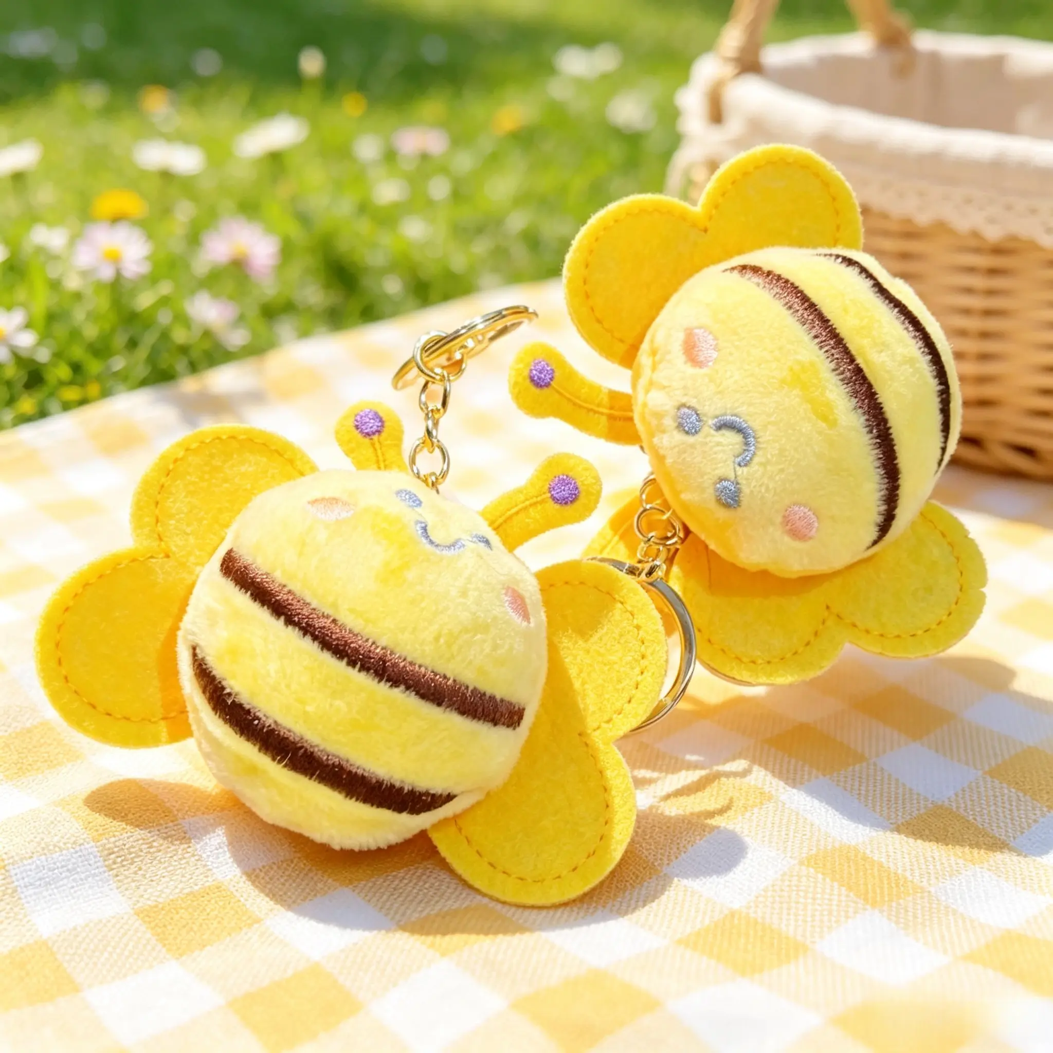 Cute Bee Plush Keychain, Soft Cartoon Bee Plush Brooch Pin, Multi‑Use Bag Charm Pendant for Backpack Handbag Car Key, Adorable Plush Ornament for Clothing Decoration, Ideal Gift for Girls Kids Teens, Party Favor Daily Accessory