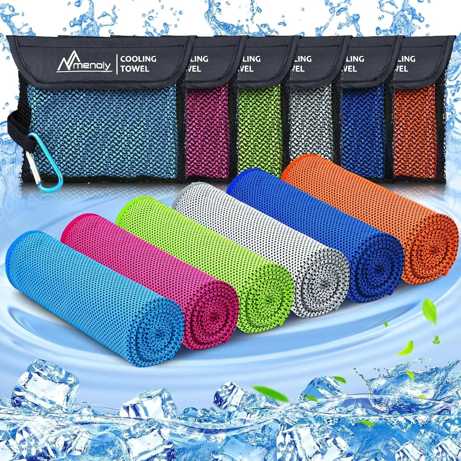 6 Pack Cooling Towels, 40"x12" Cooling Towels for Neck and Face with Breathable Carrying Bags,Soft Microfiber Instant Cooling Rags, Gym Workout Sweat Towel for Sports, Yoga, Camping, RunningGift.