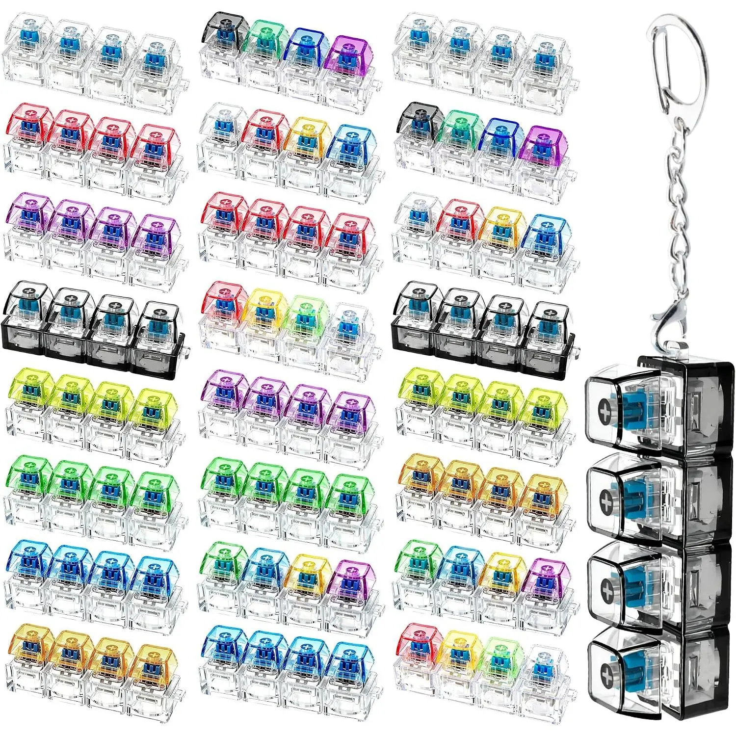 12-Pc Unisex Keyboard Fidget Clicker Keychains, Colorful Finger Clicker Fidget Toys for Stress Relief, Women’s Keychains, Adult Gifts, Birthday Party Favor Goodie Bag Items