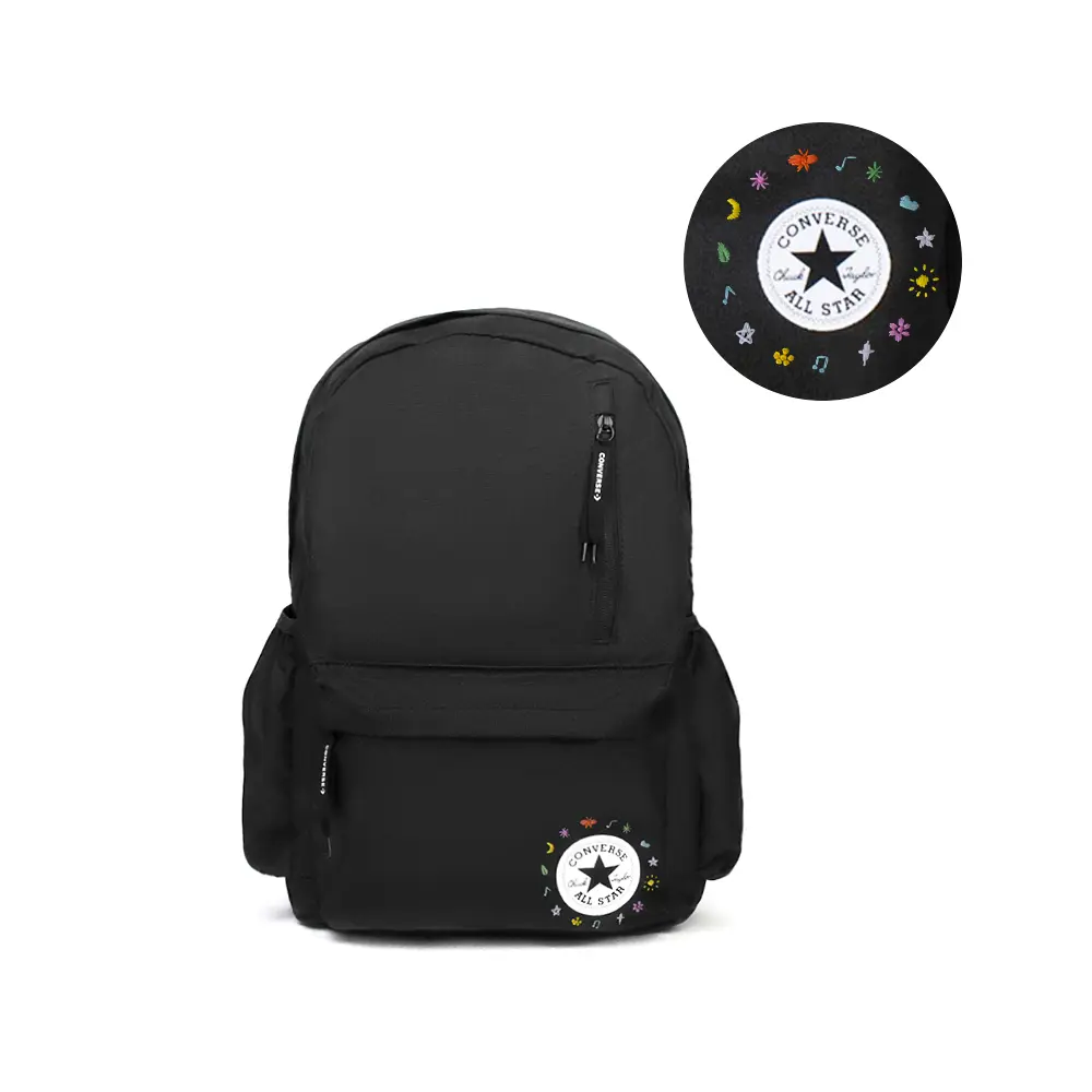 Converse Custom Embroidered Polyester Backpack for Men and Women, Casual Style in Black