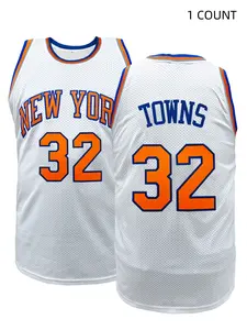 Men's NEW YORK #32 Embroidery Basketball Jersey Breathable Athletic Top Mesh Sleeveless Tank Top Stitched Number Uniform Casual Streetwear Sports Training Vest