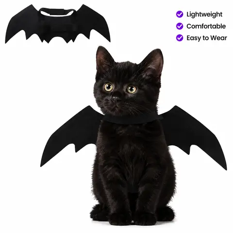 Adjustable Bat-Wing Cat Costume for Kittens and Adult Cats – Soft Stretch Fabric Pet Outfit Ideal for Halloween, Valentine’s Day, Indoor Play, or Outdoor Photo Sessions – Breathable, Comfort-Fit Design with Secure Hook-and-Loop Closure